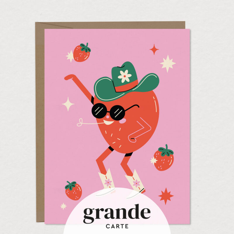 carte de souhaits grand format fraise qui danse