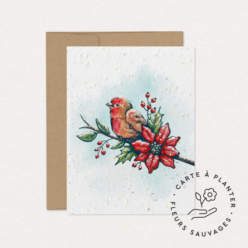 Carte de Noël à planter - Roselin givré